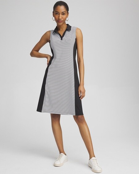 Shop Chico's Upf Sun Protection Knit Block Stripe Dress In Black Size 8/10 |  Zenergy Activewear