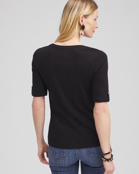 Shop Chico's Elbow Sleeve Cotton Tee In Black Size 4/6 |