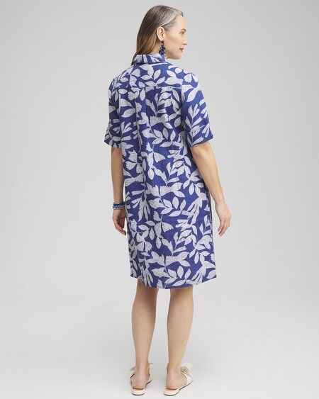 Shop Chico's Linen Leaf Print Popover Dress In Blue Size 16/18 |  In Evening Eclipse
