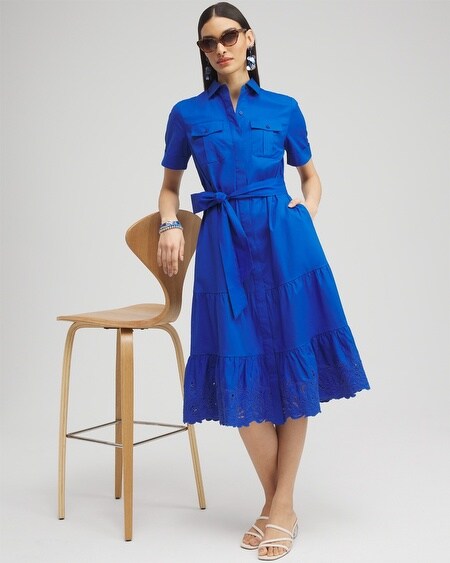 Shop Chico's Poplin Cutout Shirt Dress In Intense Azure Size 20/22-xxl |