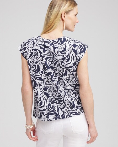 Shop Chico's Paisley Cap Sleeve Tee In Navy Blue Size 8/10 |
