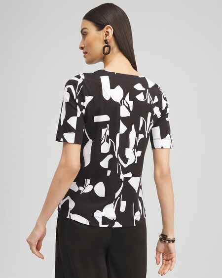 Shop Chico's Abstract Everyday Elbow Sleeve Tee In Black Size 4/6 |