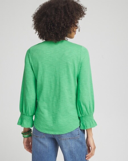 Shop Chico's Smocked 3/4 Sleeve Tee In Grassy Green Size 20/22 |