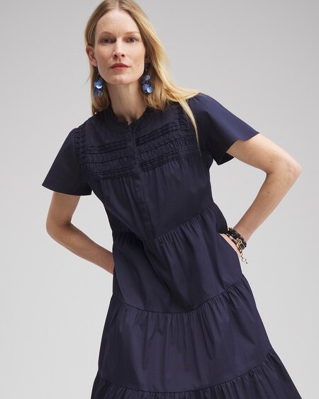 Shop Chico's Poplin Pintuck Dress In Navy Blue Size 16/18 |