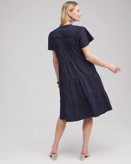 Shop Chico's Poplin Pintuck Dress In Navy Blue Size 16/18 |
