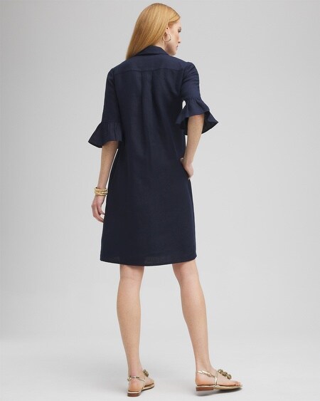Shop Chico's Linen Fluted Sleeve Dress In Navy Blue Size 16/18 |