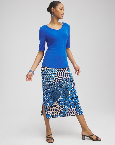 Shop Chico's Wrinkle-free Travelers Mixed Dots Midi Skirt In Intense Azure Size 16/18 |  Travel Clothing