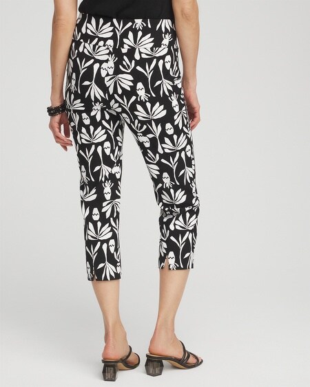 Shop Chico's Wide Waistband Leaf Print Capri Pants In Black & White Size 0 |