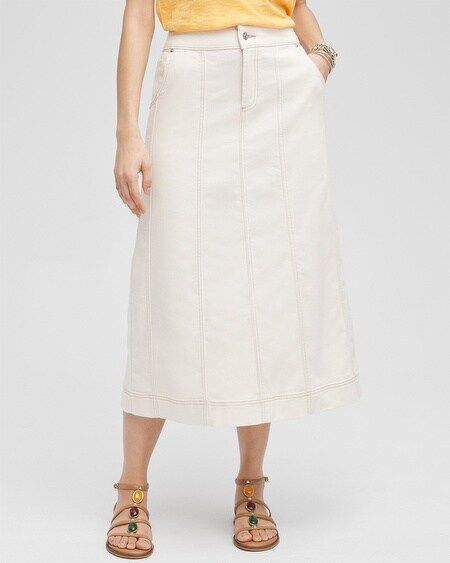 Shop Chico's Seeded Denim Midi Skirt In White Size 10 |