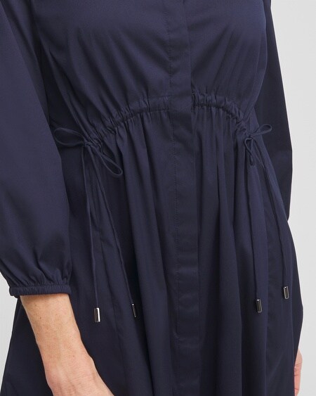 Shop Chico's Poplin Adjustable Waist Shirt Dress In Navy Blue Size 0/2-xs |