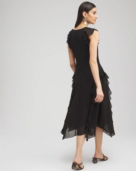 Shop Chico's Chiffon Ruffle Midi Dress In Black Size 0/2 |