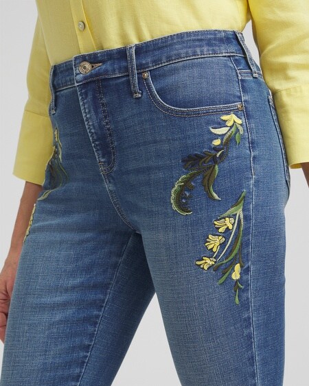 Shop Chico's Girlfriend Embroidered Kick Flare Jeans In Medium Wash Indigo Size 18 |  In Winter Sky Indigo