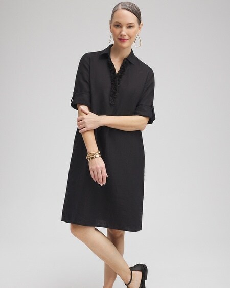 Shop Chico's Linen 3d Floral Dress In Black Size 18 |