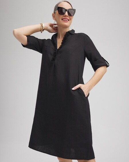 Shop Chico's Linen 3d Floral Dress In Black Size 6 |