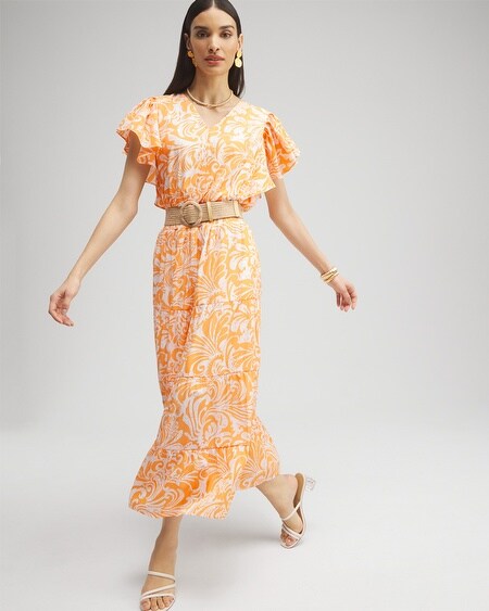Shop Chico's Flutter Sleeve Tiered Maxi Dress In Orange Size 14 |  In Nectarine