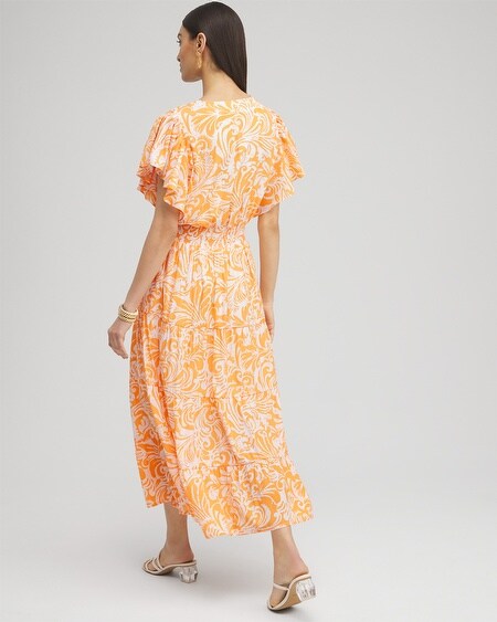 Shop Chico's Flutter Sleeve Tiered Maxi Dress In Orange Size 8 |  In Nectarine