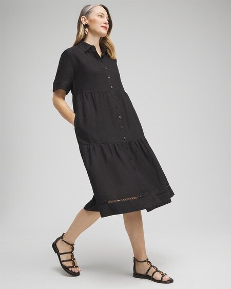 Shop Chico's Linen Lattice Trim Midi Dress In Black Size 8-m |