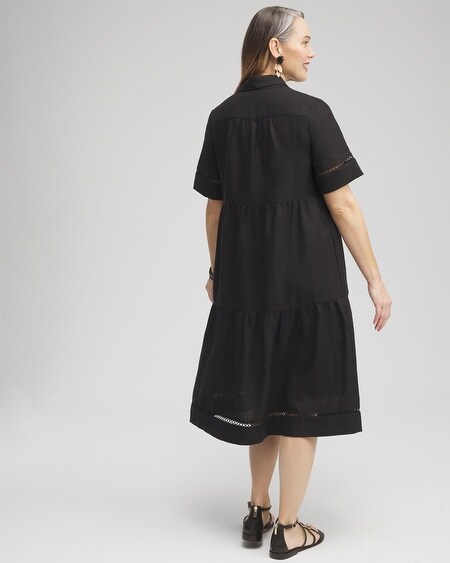 Shop Chico's Linen Lattice Trim Midi Dress In Black Size 8-m |