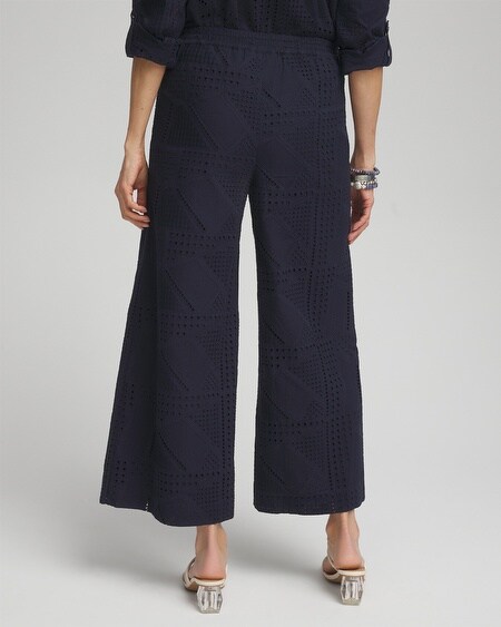 Shop Chico's Geo Eyelet Soft Cropped Pants In Navy Blue Size 10p Petite |