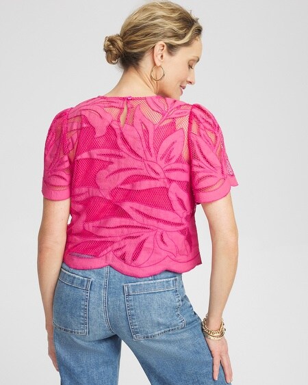 Shop Chico's Applique Cut Work Top In Pink Bromeliad Size 16/18 |