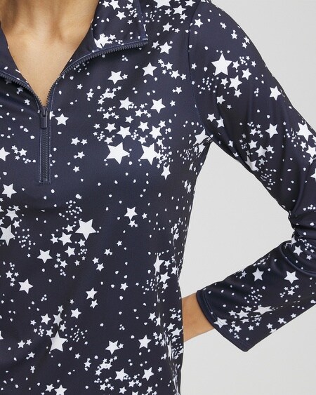 Shop Chico's Upf Sun Protection Knit Star Half Zip Top In Navy Blue Size 12/14 |  Zenergy Activewear
