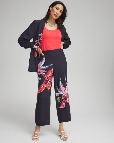 Shop Chico's Floral Print Soft Cropped Pants In Navy Blue Size 12p/14p Petite |