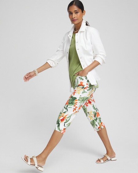 Shop Chico's Brigitte Orchid Print Capri Pants In White Size 6p Petite |
