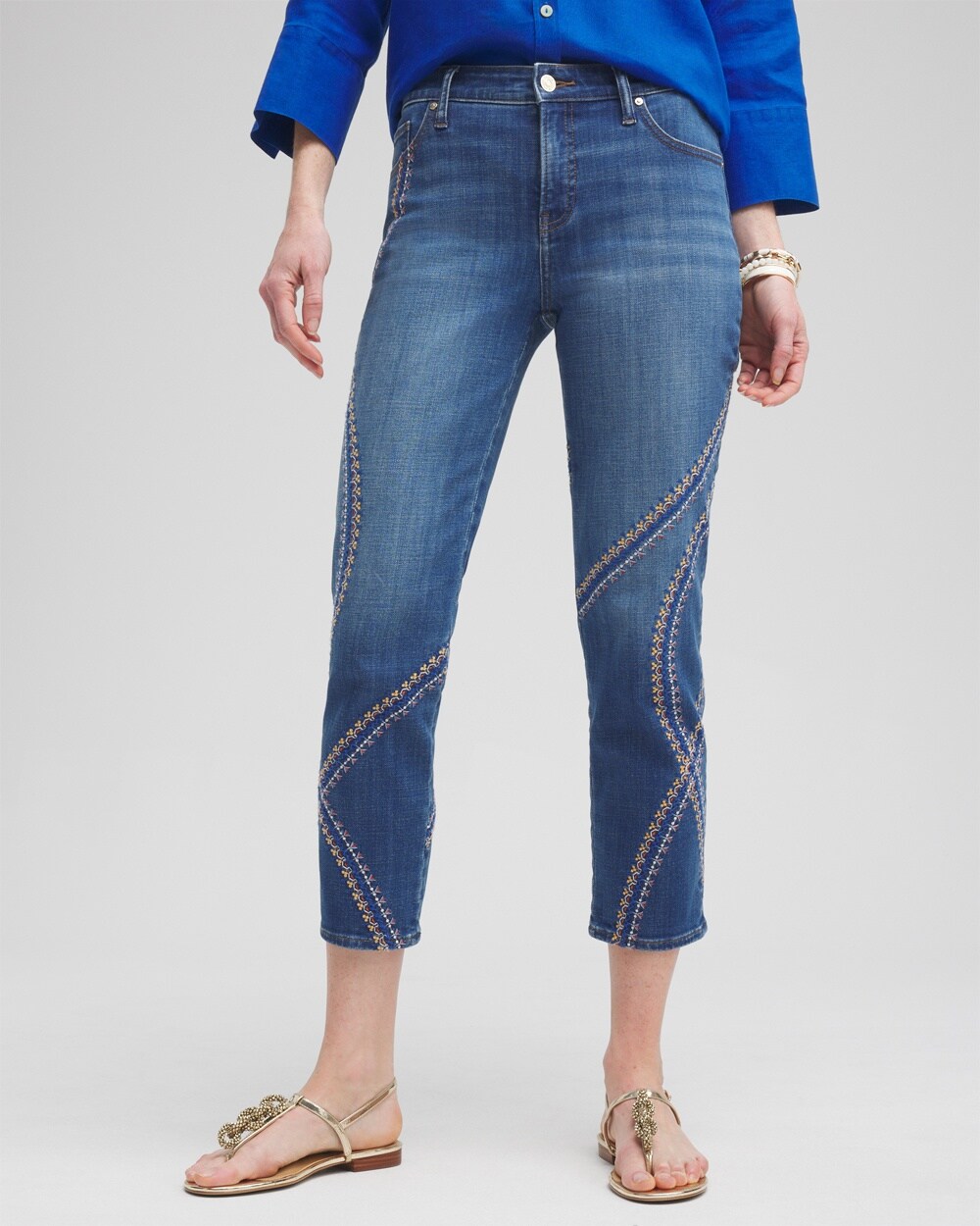 Girlfriend Embroidered Cropped Jeans