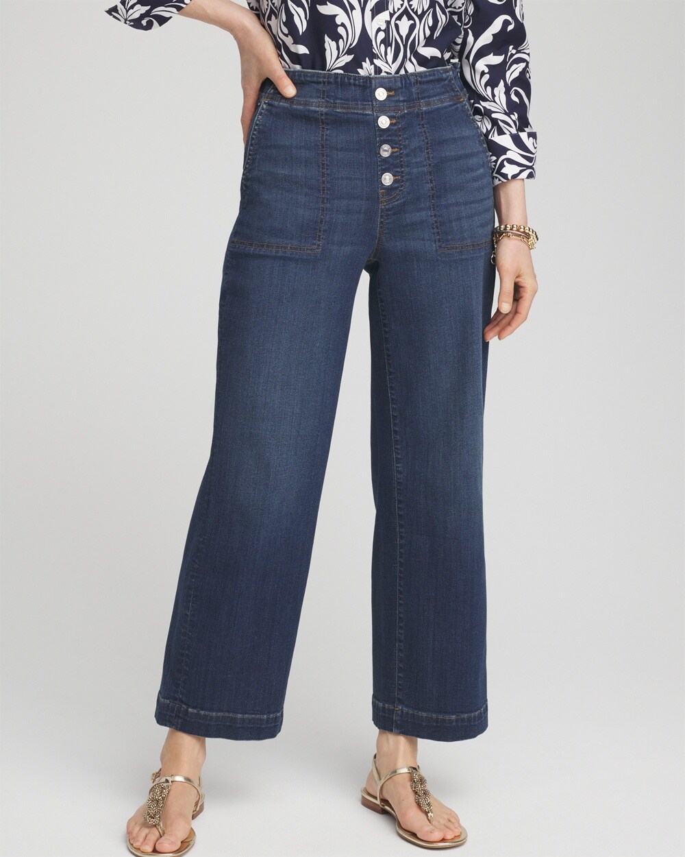Pull-on Wide Leg Cropped Jeans