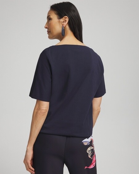 Shop Chico's Floral Gathered Hem Tee In Navy Blue Size 4/6 |
