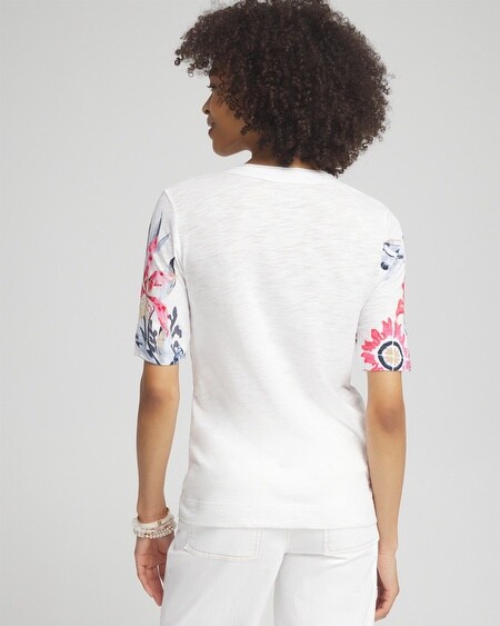 Shop Chico's Floral Scoop Neck Tee In White Size 8/10 |
