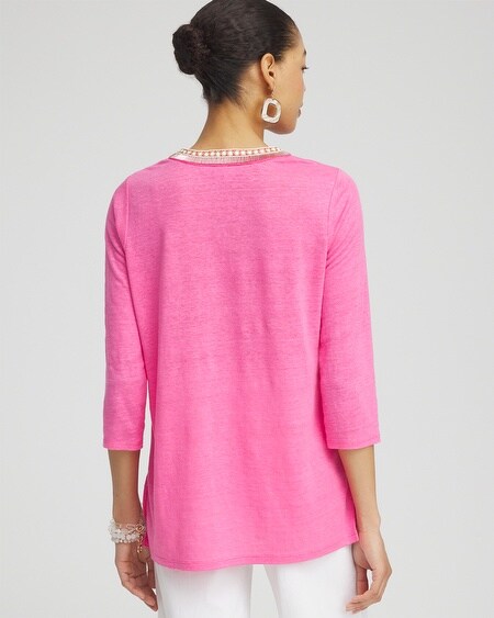 Shop Chico's Linen Embellished Tunic Top In Watermelon Punch Size 8/10 |