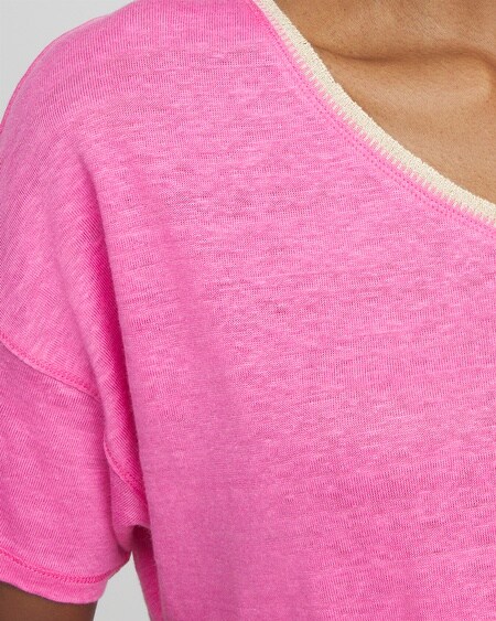 Shop Chico's Sweater Trim Linen Tee In Delightful Pink Size 8/10 |