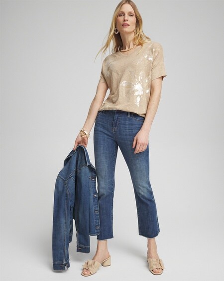 Shop Chico's Neutral Sequin Embellished Tee In Tan Size 4/6 |