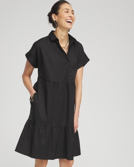 Shop Chico's Poplin Diagonal Button Front Dress In Black Size 18 |