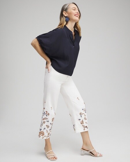 Shop Chico's Embroidered Cropped Trouser Jeans In White Size 8 |
