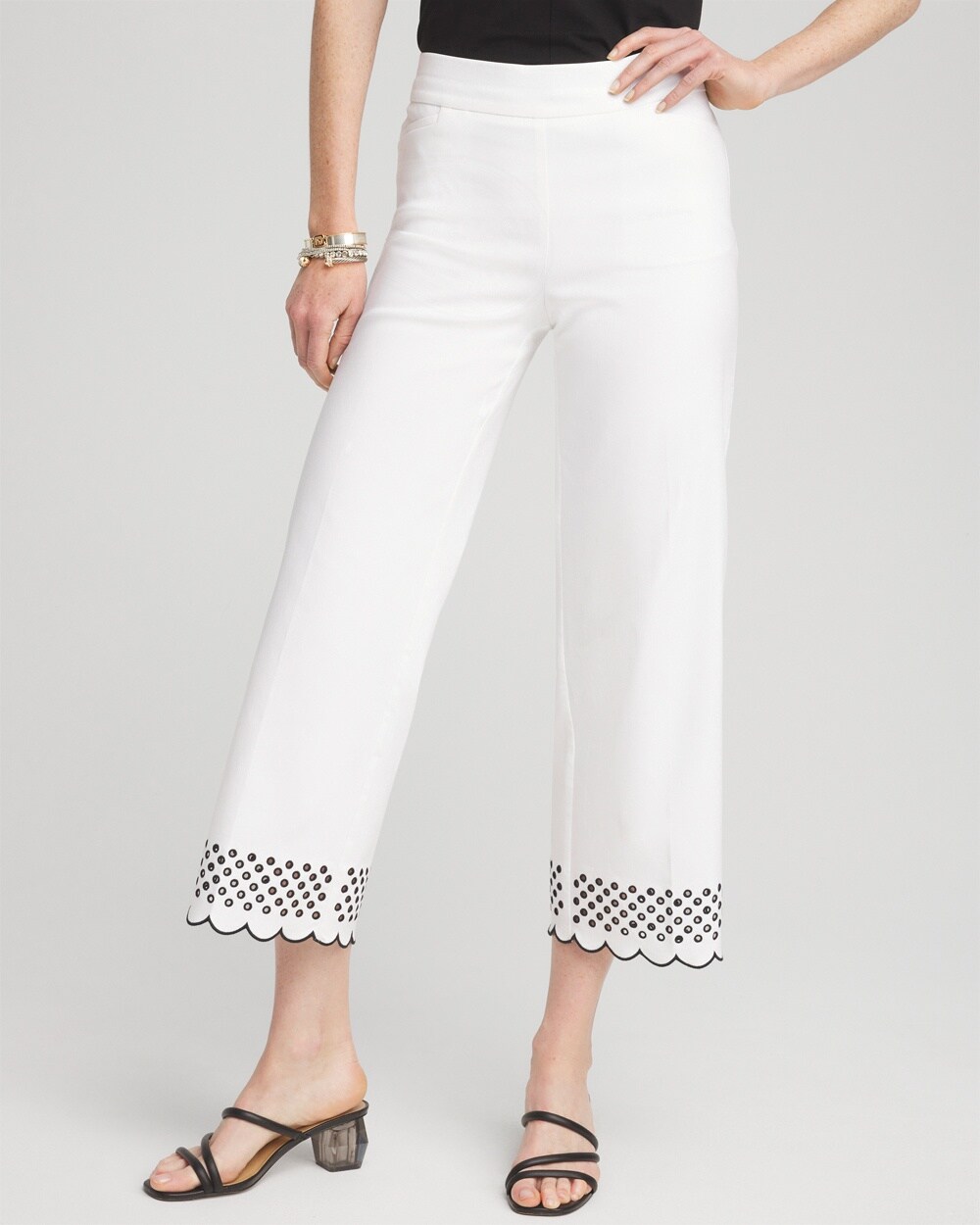 Petite Brigitte Embroidered Wide Leg Cropped Pants