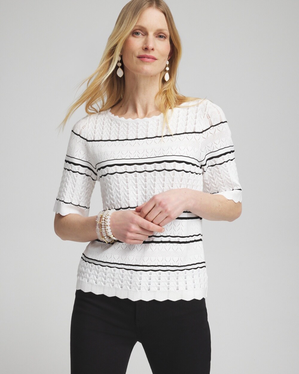 Textured Pointelle Stripe Pullover