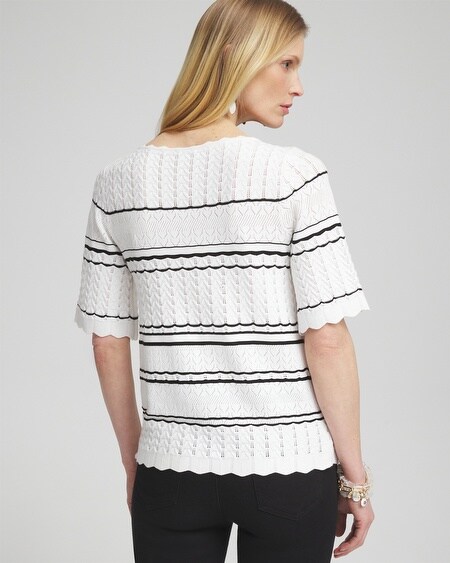 Shop Chico's Textured Pointelle Stripe Pullover In White Size 20/22 |