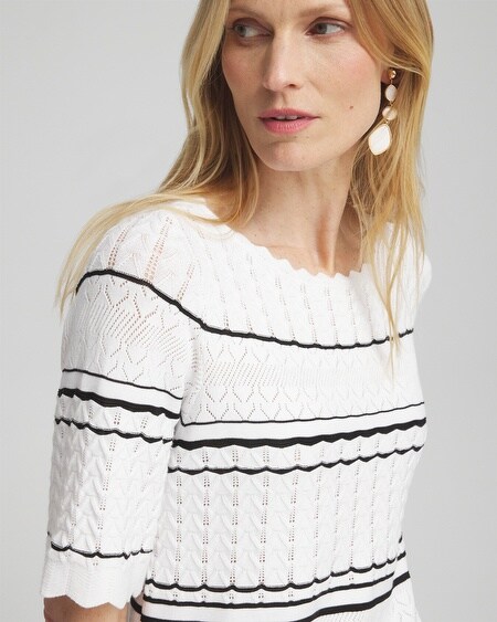 Shop Chico's Textured Pointelle Stripe Pullover In White Size 20/22 |