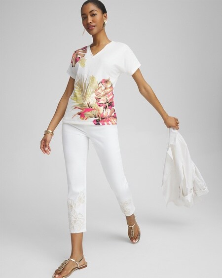 Shop Chico's Dolman Foil Leaf Print Tee In White Size 4/6 |