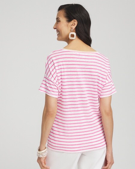 Shop Chico's Pink Stripe Sweater Trim Linen Tee In Delightful Pink Size 20/22 |