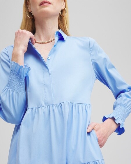 Shop Chico's Poplin Tiered Shirt Dress In Blue Size 0/2-xs |
