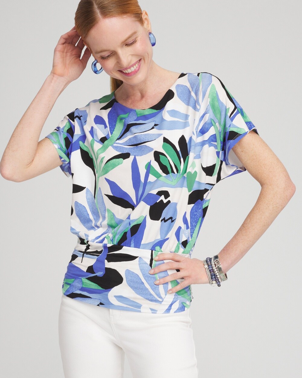 Touch of Cool&#8482; Tropics Ruched Banded Hem Top