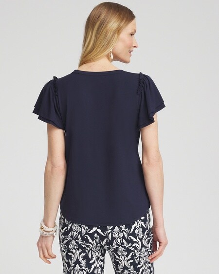 Shop Chico's Ruffle Sleeve Tee In Navy Blue Size 16/18 |