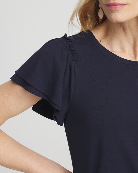 Shop Chico's Ruffle Sleeve Tee In Navy Blue Size 16/18 |