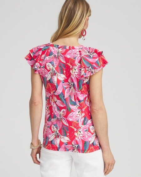 Shop Chico's Floral Layered Cap Sleeve Tee In Watermelon Punch Size 20/22 |