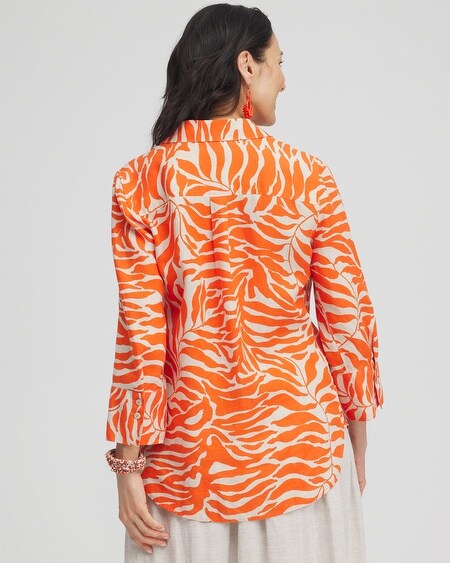 Shop Chico's No Iron Linen Palms Shirt In Valencia Orange Size Medium |  In Blood Orange