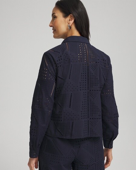 Shop Chico's Mixed Eyelet Cotton Shirt In Navy Blue Size 8 |