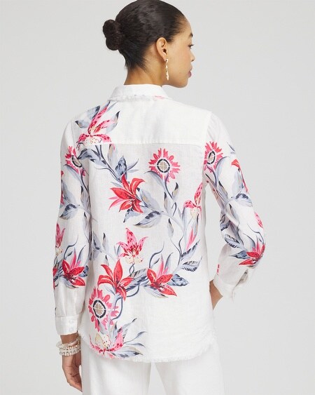 Shop Chico's Linen Floral Fringe Shirt In White Size 20/22 |